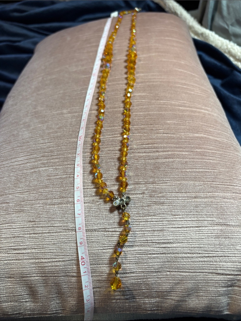 Golden Amber Crystal Drop Necklace - Women’s Beaded Y-Necklace